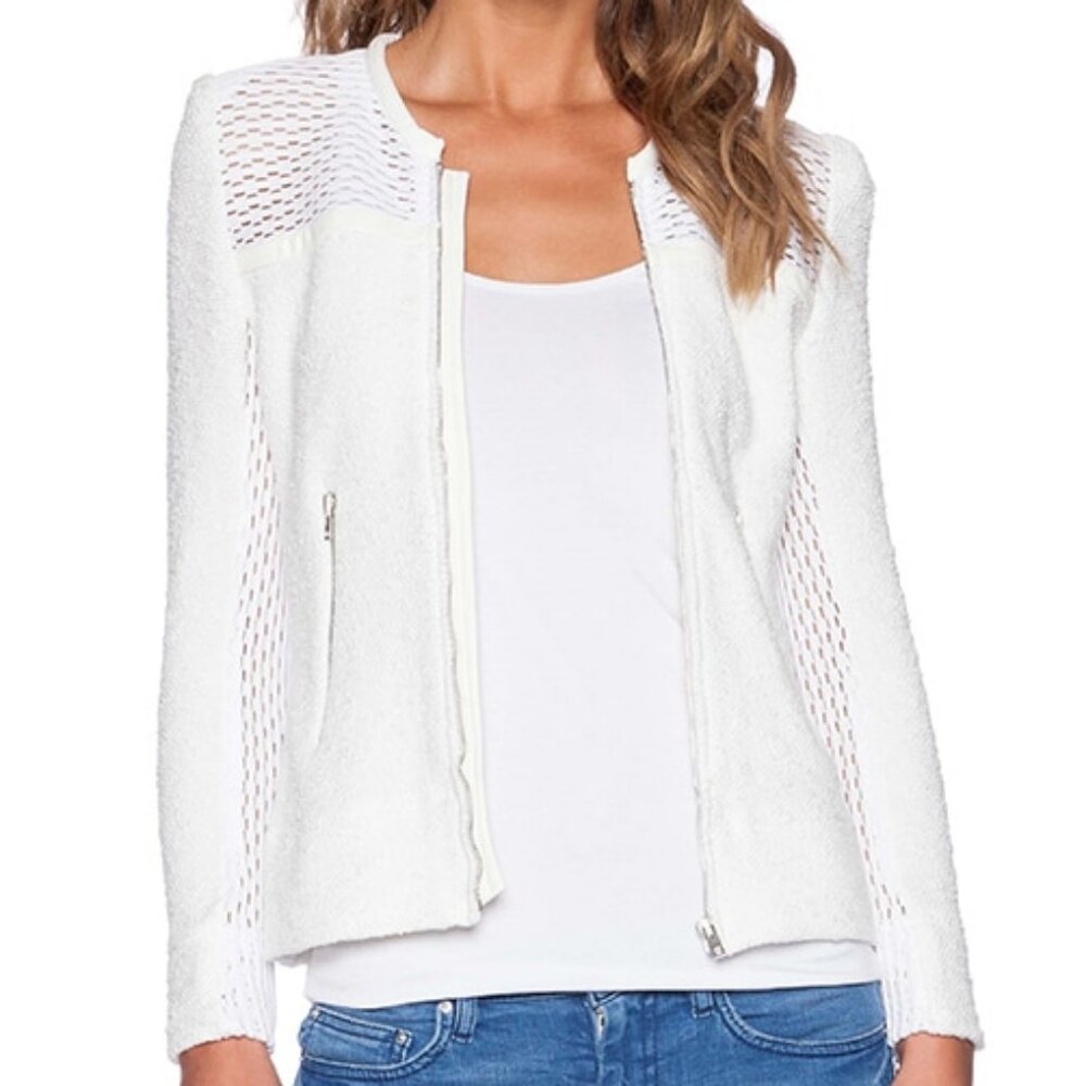 IRO Hurley Boucle Collarless Zip Up Jacket with Perforated Details